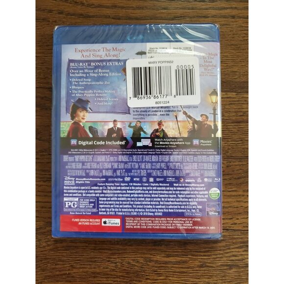 Mary Poppins Returns (Walt Disney Blu-ray + DVD + Digital Code, 2018) NEW - Picture 2 of 2